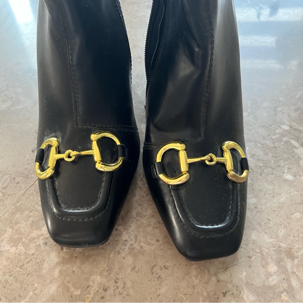Cape Robin Black Ankle Boots with Gold Accents